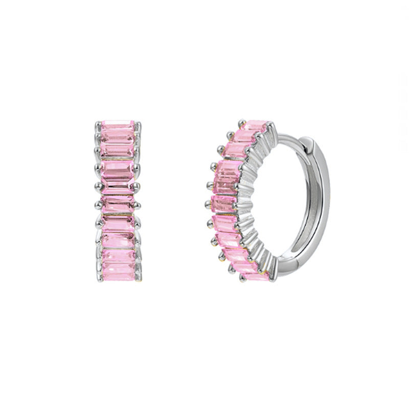 Square Zircon Circle Ear Clip Female Simple Elegant Earrings