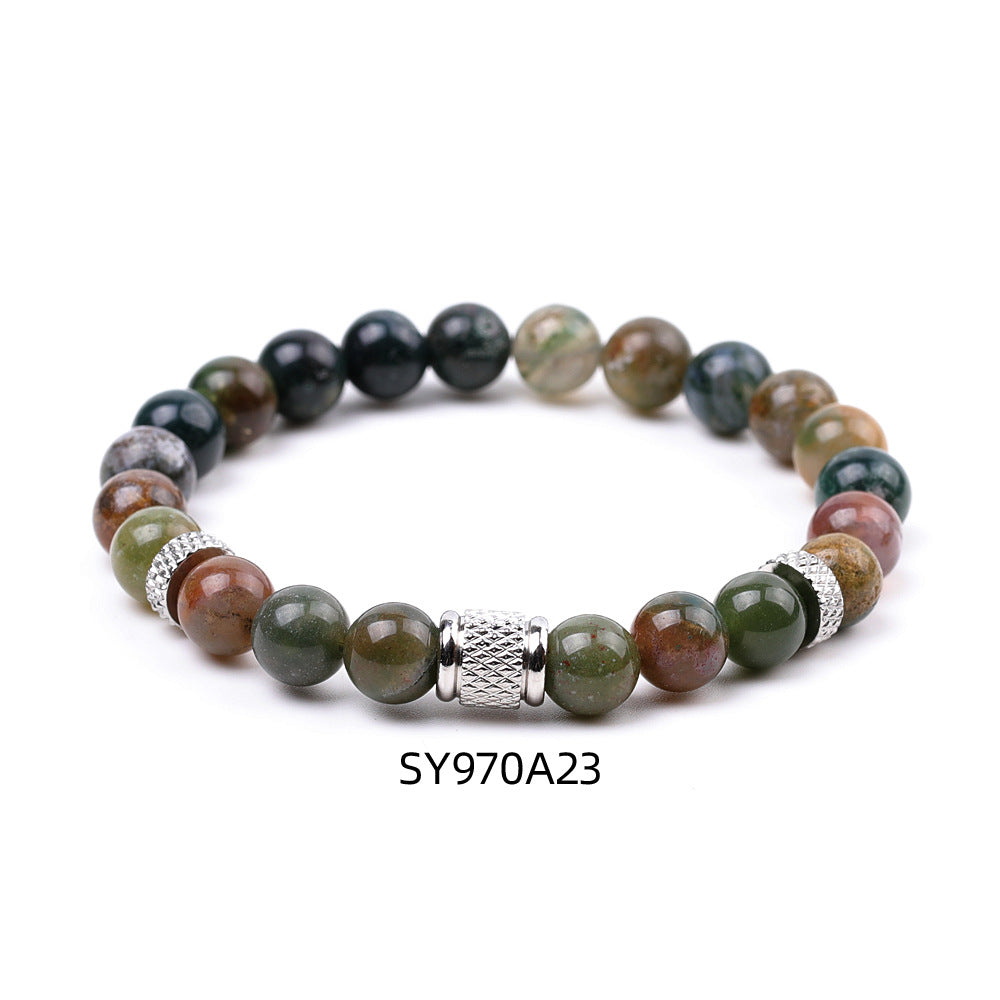 Stainless Steel Frosted Indian Agate Tigereye Striped Bracelets