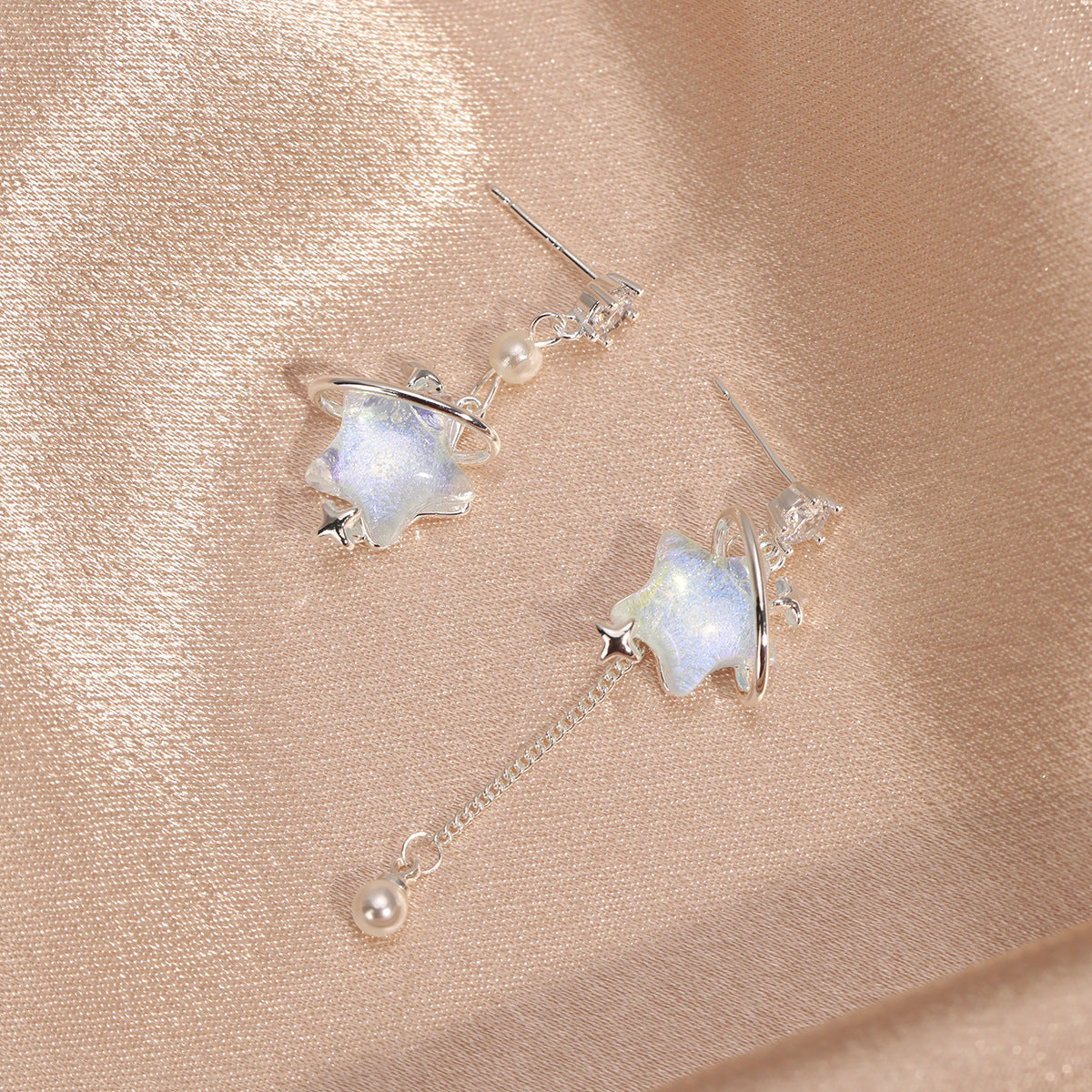 Women's Star Ear Sterling Sier Vintage Mori Style Zircon Niche Moonstone Stud Earrings