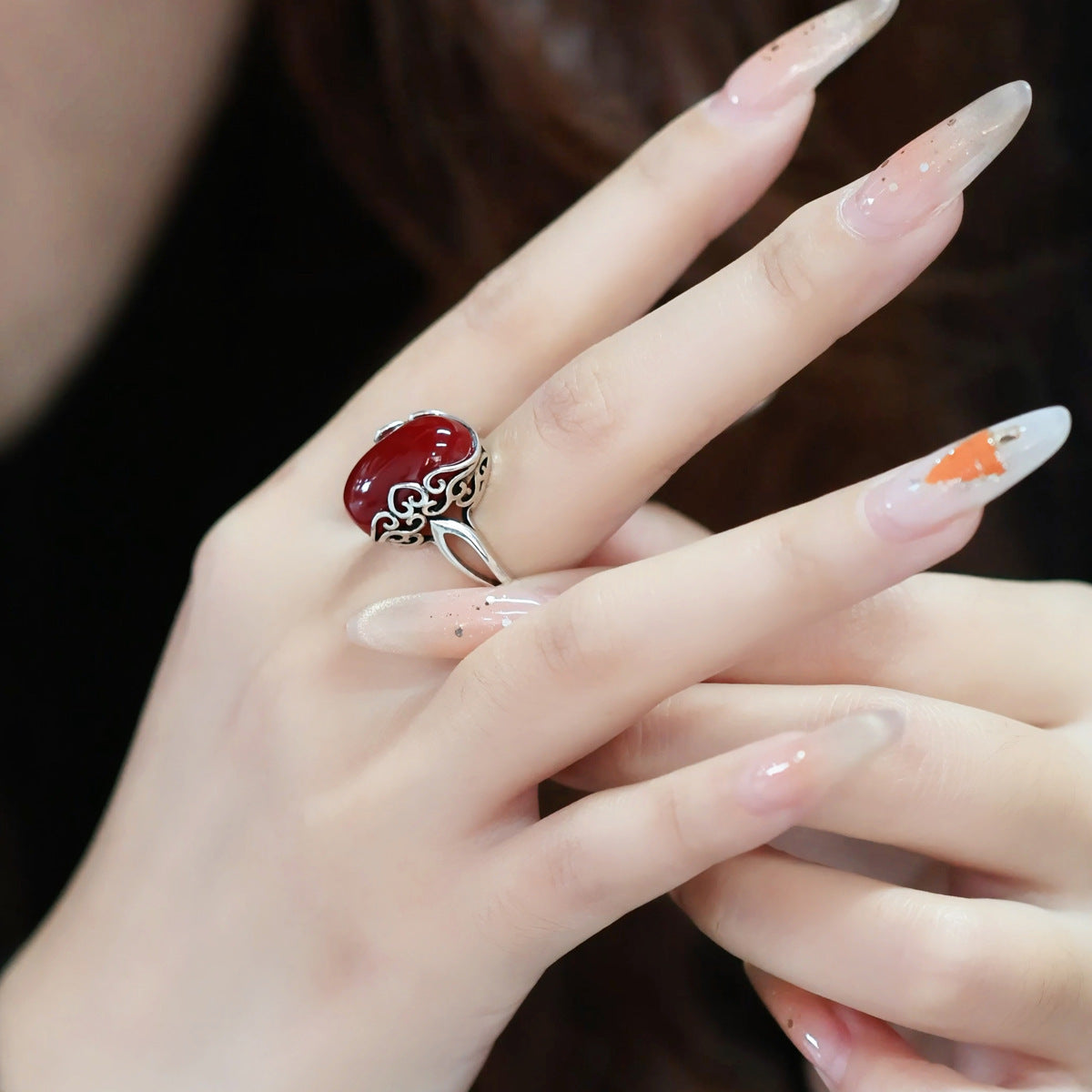 Niche Red Egg Face Auspicious Cloud Ring