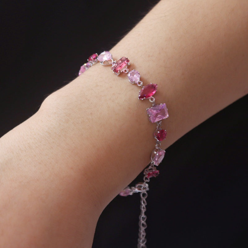 Women's Design High-grade Stainless Steel Pink Rose Red Fashion Crystal Candy Bracelets
