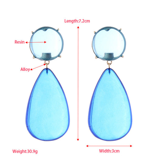 Retro Temperament Alloy Transparent Resin Geometric Round Drop-shaped Double Earrings