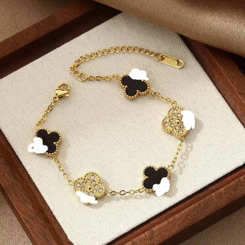 Four-leaf Clover With Diamond Real Gold Bracelets