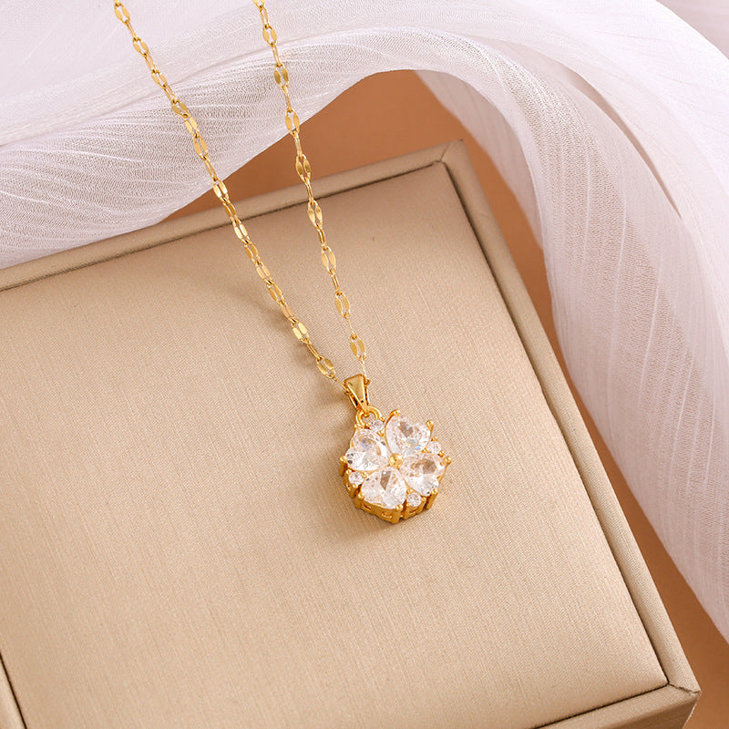 Women's Color Zircon Titanium Steel Clavicle Chain Necklace