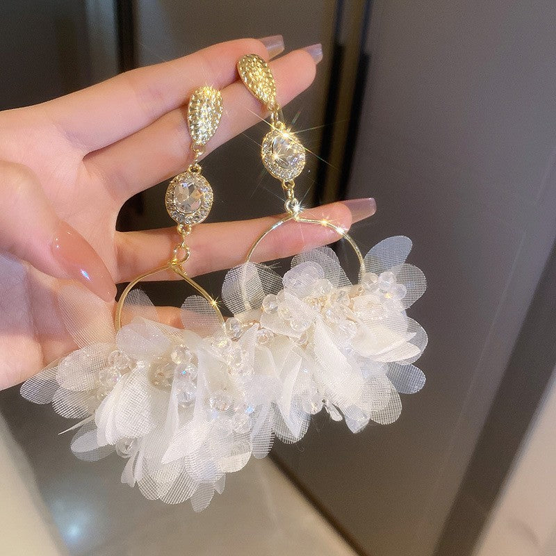 Needle Raffia Fabric White Flower Light Luxury Rings