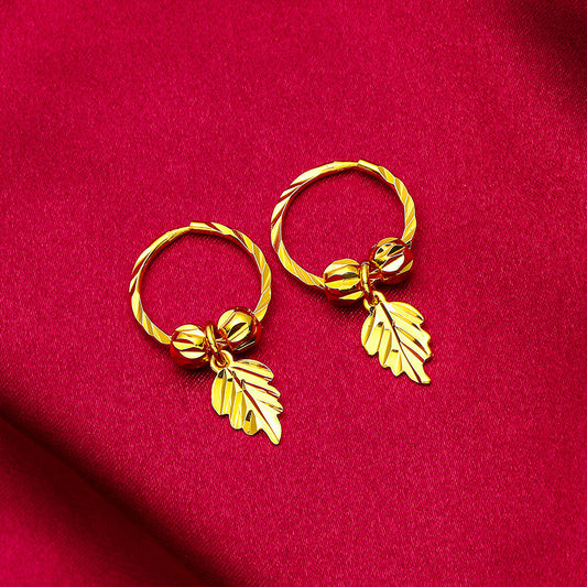 Women's Gold Maple Leaf Fashion Bead Ear Earrings