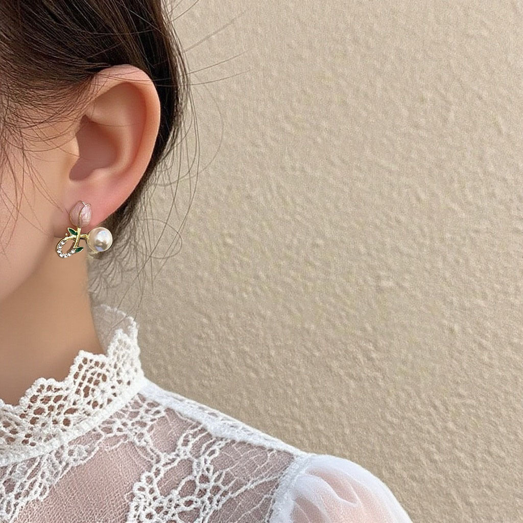 Flower Sweet Tulip Fresh Pure Design Cute Pearl Rings