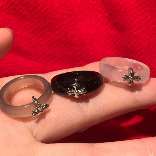 Simple Cross Transparent Female Light Luxury Trendy Fashion Personality Index Ring