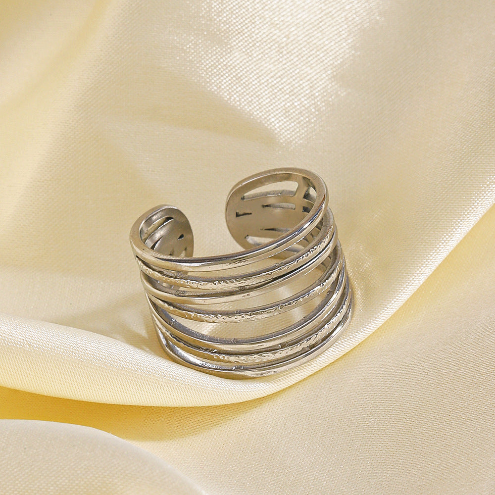 Women's Stainless Steel Line French Retro Ethnic Rings