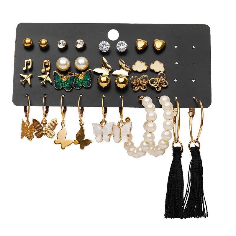 Women's Inlaid Pearl Creative French Retro Gold Ear Stud Earrings