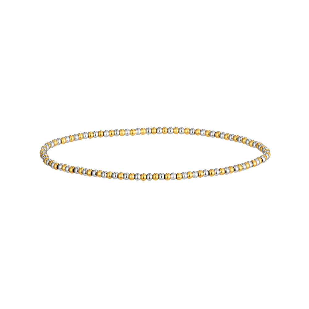 Texture Waterproof Hard-wearing Stainless Steel Mixed Color Two-color Round Beads Bracelet