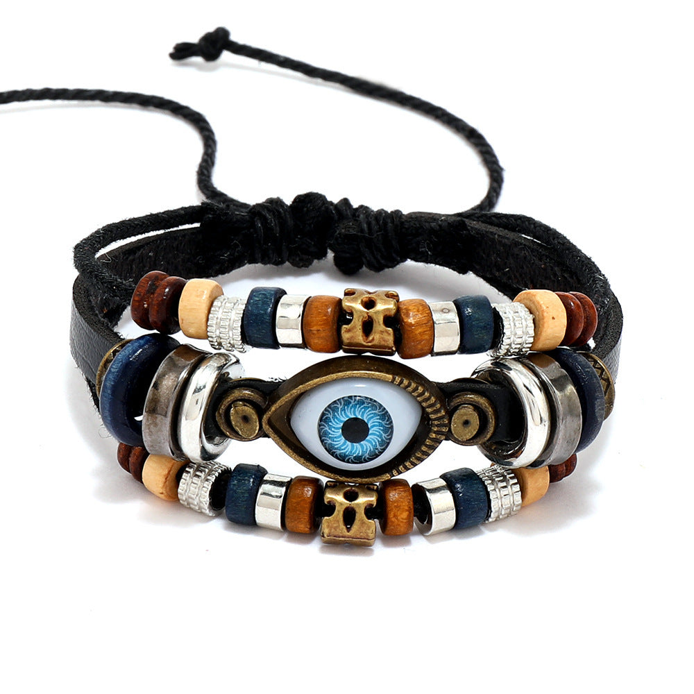 Popular Beaded Eyes Cattle Leather Pull Bracelets