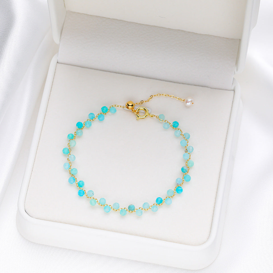 Women's Natural Stone Color Cut Tourmaline Aquamarine Hand Accessory Hand-woven High-grade Bracelets