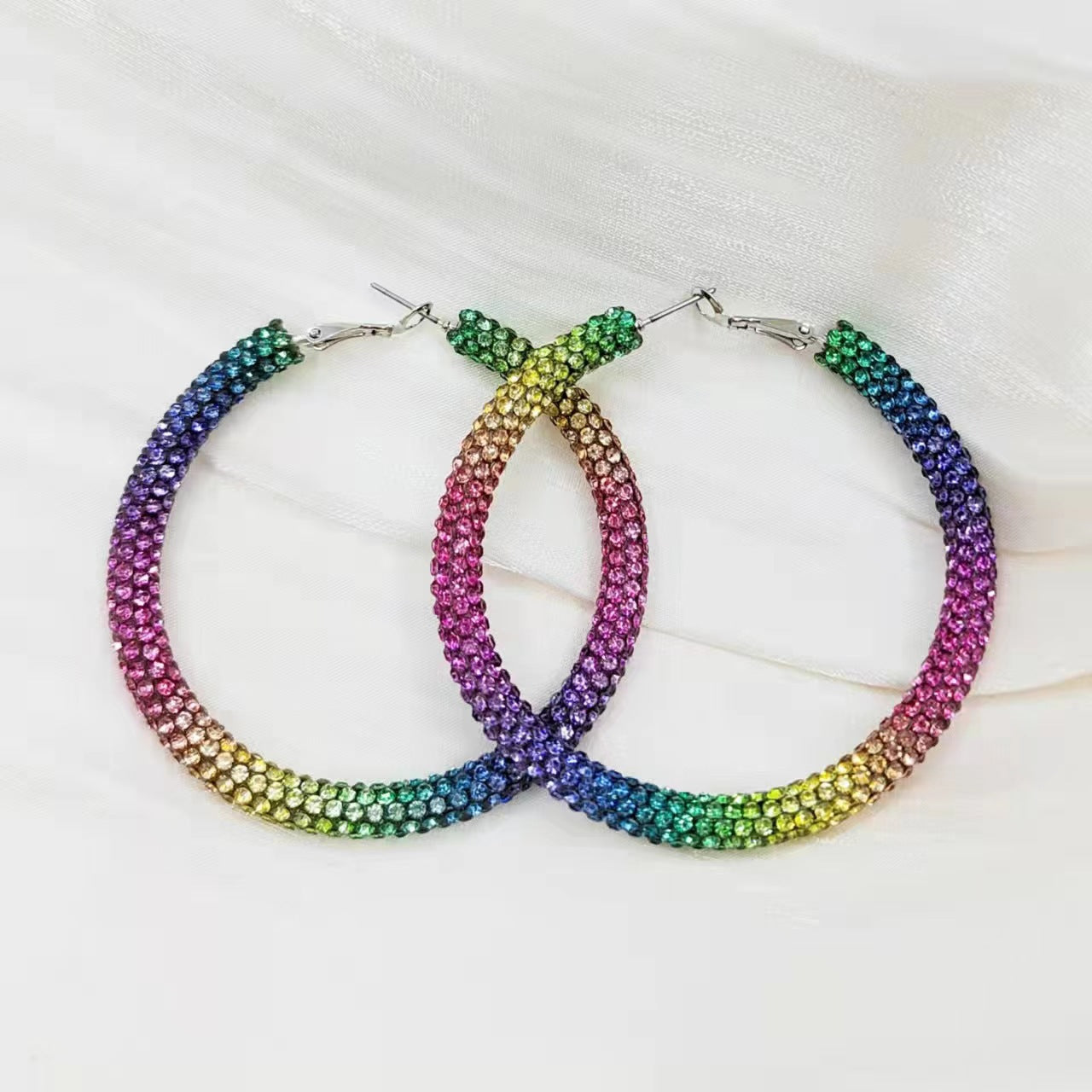 Splendid Diamond Shiny Big Circle Affordable Luxury Fashion Rhinestone Color Earrings