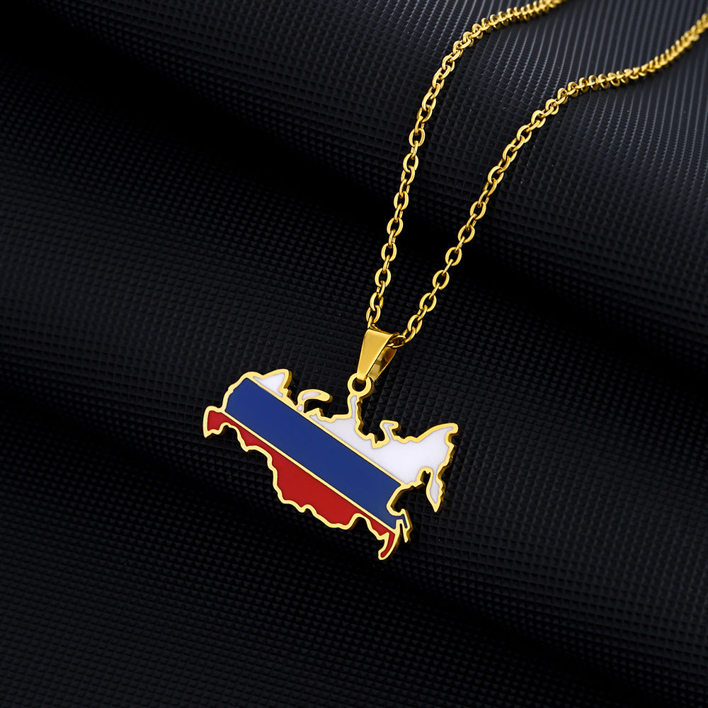 Steel Russian Map Couple Style National Necklaces