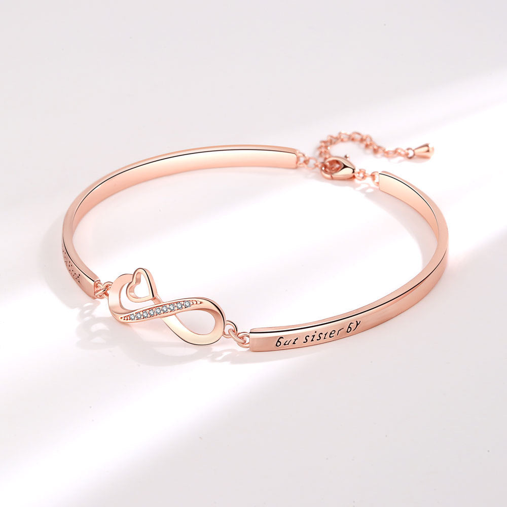 Rose Gold Peach Heart Cross Lettering Trendy Fashion Good Bracelets