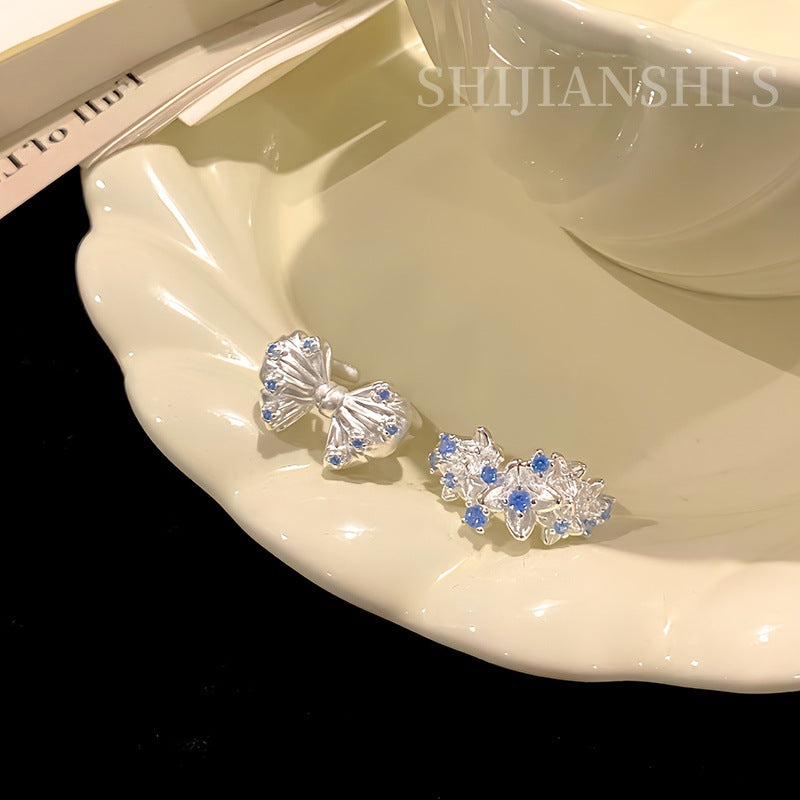 Women's Broken Small Fresh Pleated Frosted Bow Full Cluster Spot Drill Ring