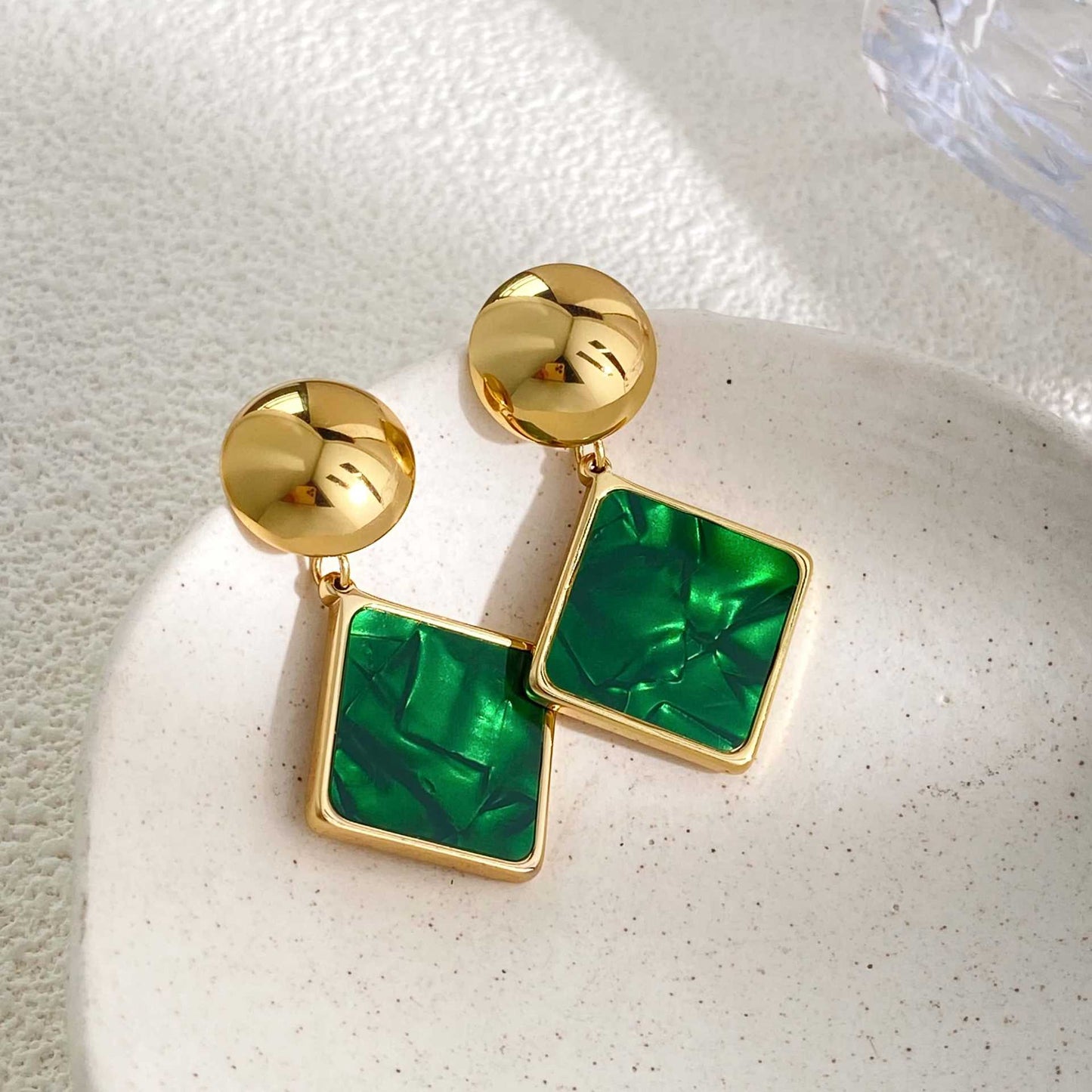 Women's Retro Geometric Metal Beads Style Colorful Square Piece Earrings