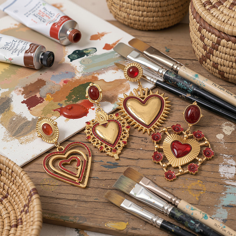 Vintage Style Love Heart Inlaid Gem Rings