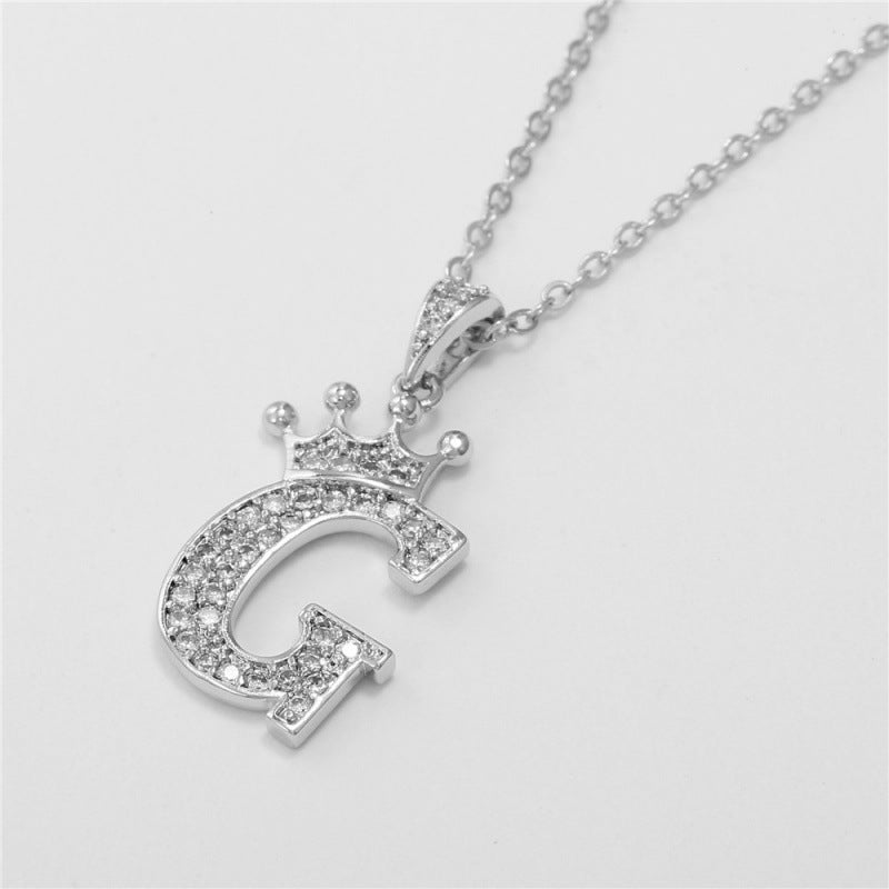 Zircon Crown English Letter Design Gold Clavicle Necklace