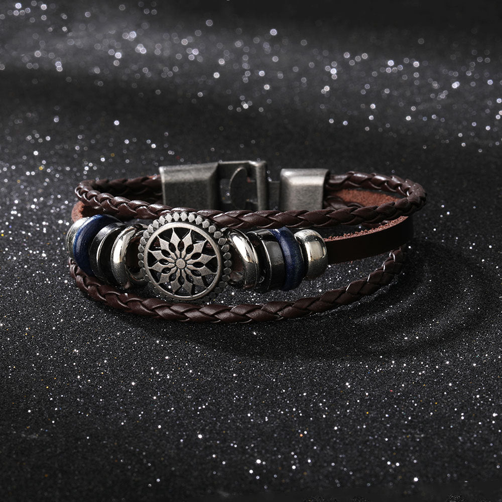 Women's & Men's Alloy Beads Handmade Woven Leather String Bracelet