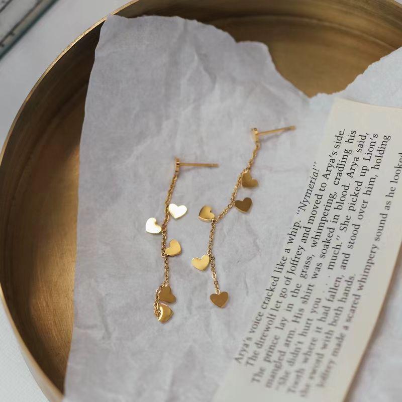 Sweet Titanium Steel Simple Six Love Long Tassel Thread Ear Line