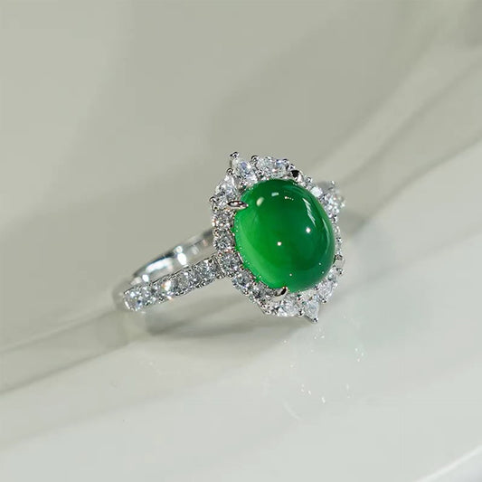 Women's Egg Noodles Chalcedony Inlaid Zircon Light Luxury High Sense Adjustable Rings