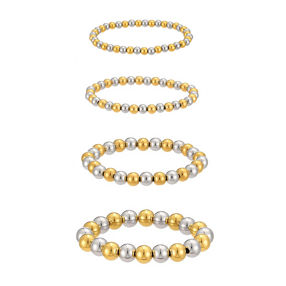 Texture Waterproof Hard-wearing Stainless Steel Mixed Color Two-color Round Beads Bracelet