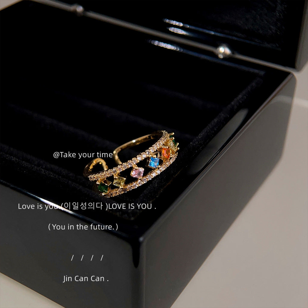 Women's Lux Colorful Rhombus Pattern Zircon Adjustable Rings
