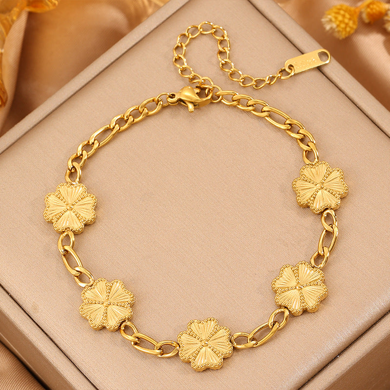 Colorfast Leaf Diamond Four-leaf Clover Female Bracelets