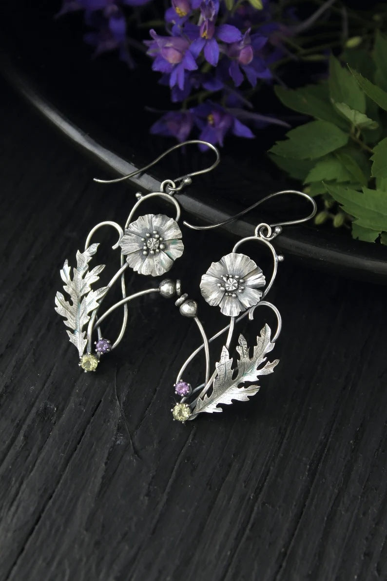 Natural Fashion Sier Multicolor Flower Sweet Rings