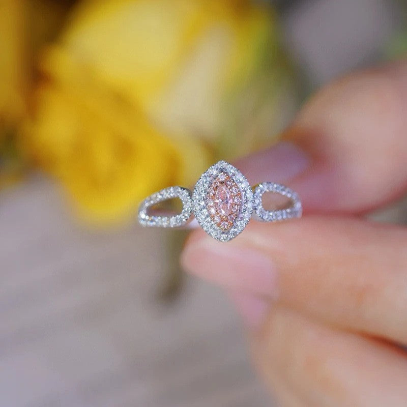 Pink Crystal Hao Diamond Egg-shaped Angel Wings Female Ring