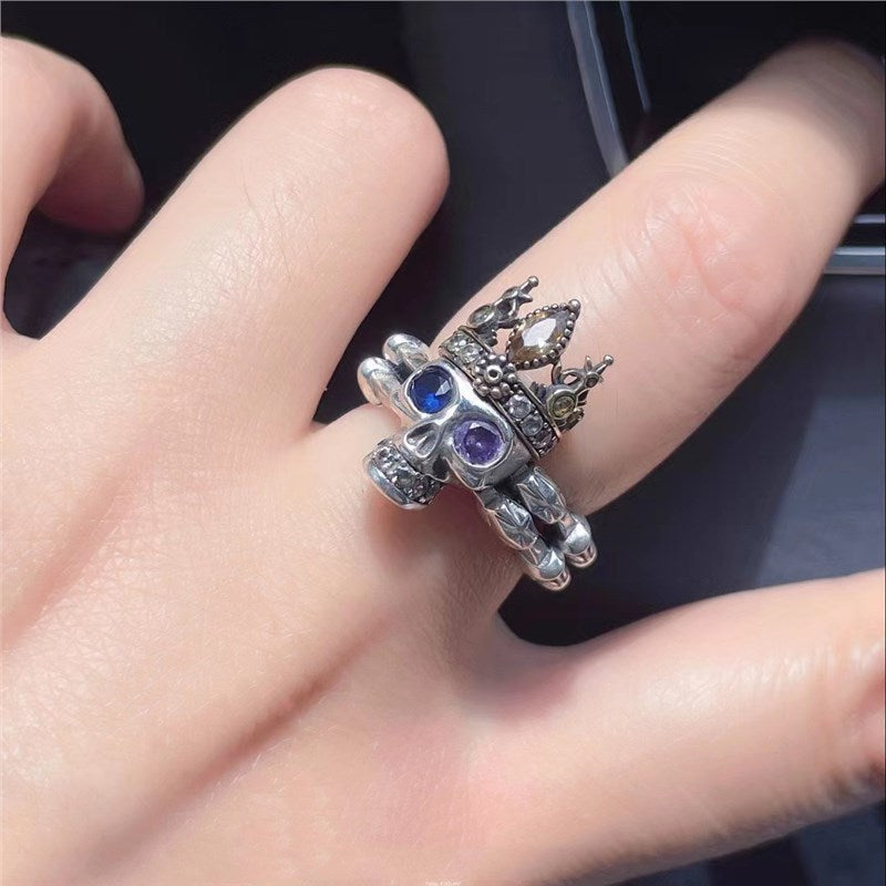 Skull Thai Sier Blue Purple Zirconium Female Trendy Light Luxury Ring