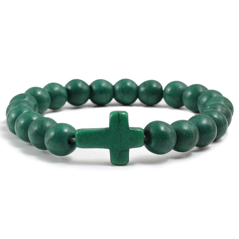 Natural Stone Turquoise Frosted Volcanic Rock Round Bracelet