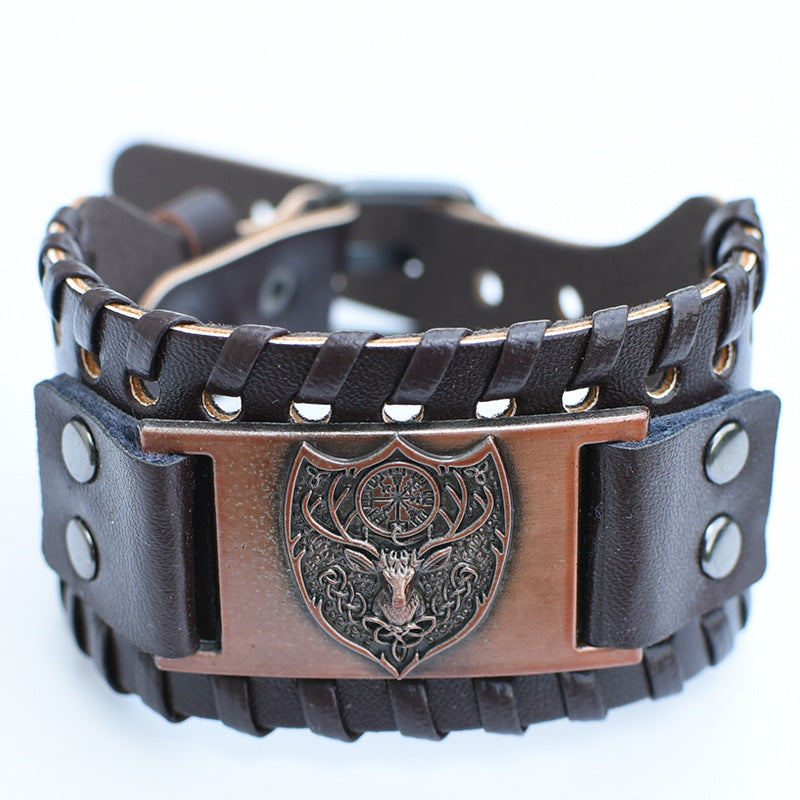 Men's Retro Viking Totem Leather Wolf Head Bear Claw Gossip Lucky Bracelet