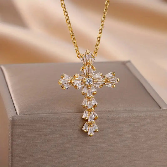 Women's Copper Micro Inlaid Zircon Cross Temperament Entry Pendants