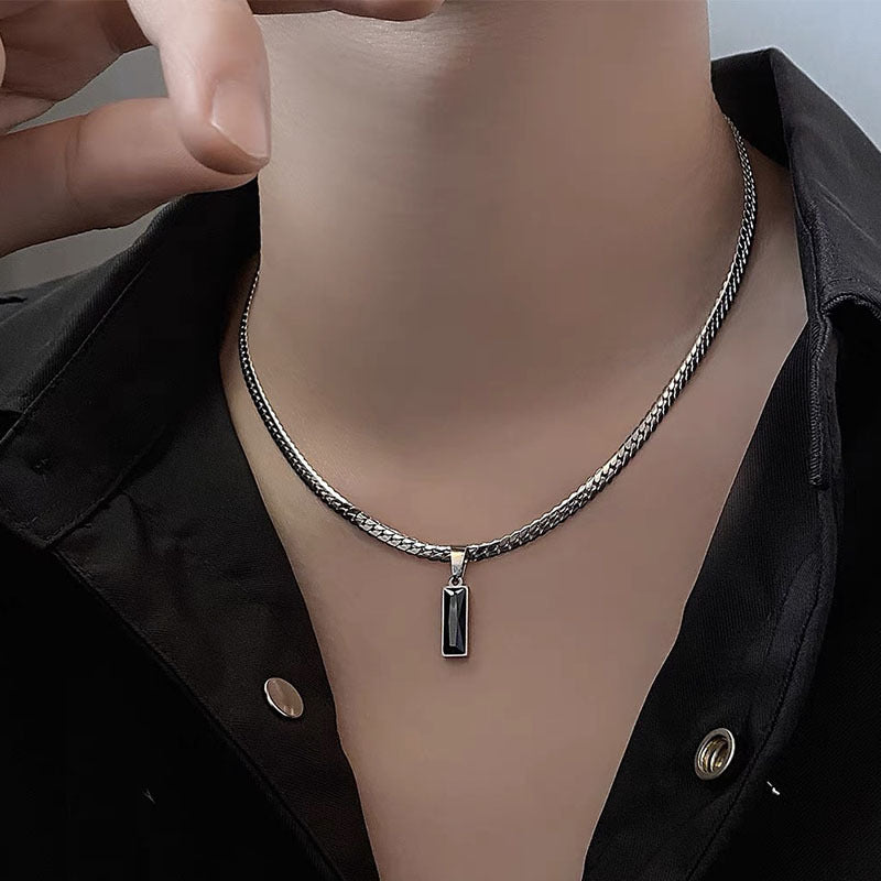 Men's Titanium Steel No Fading Black Zircon Embossed Necklace