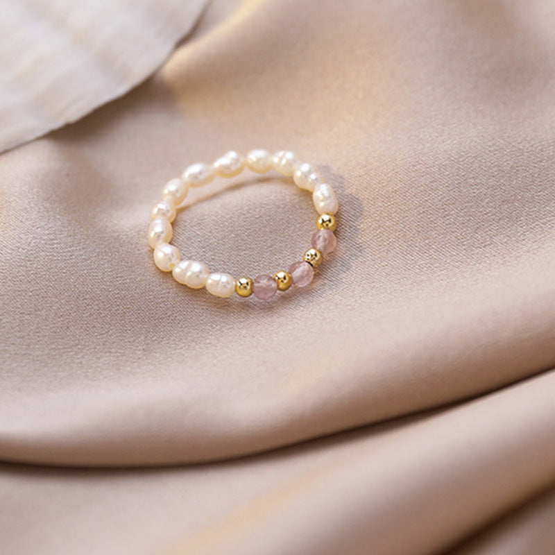 Simple Niche Style Handmade Beaded Pearl Female Twin Rings