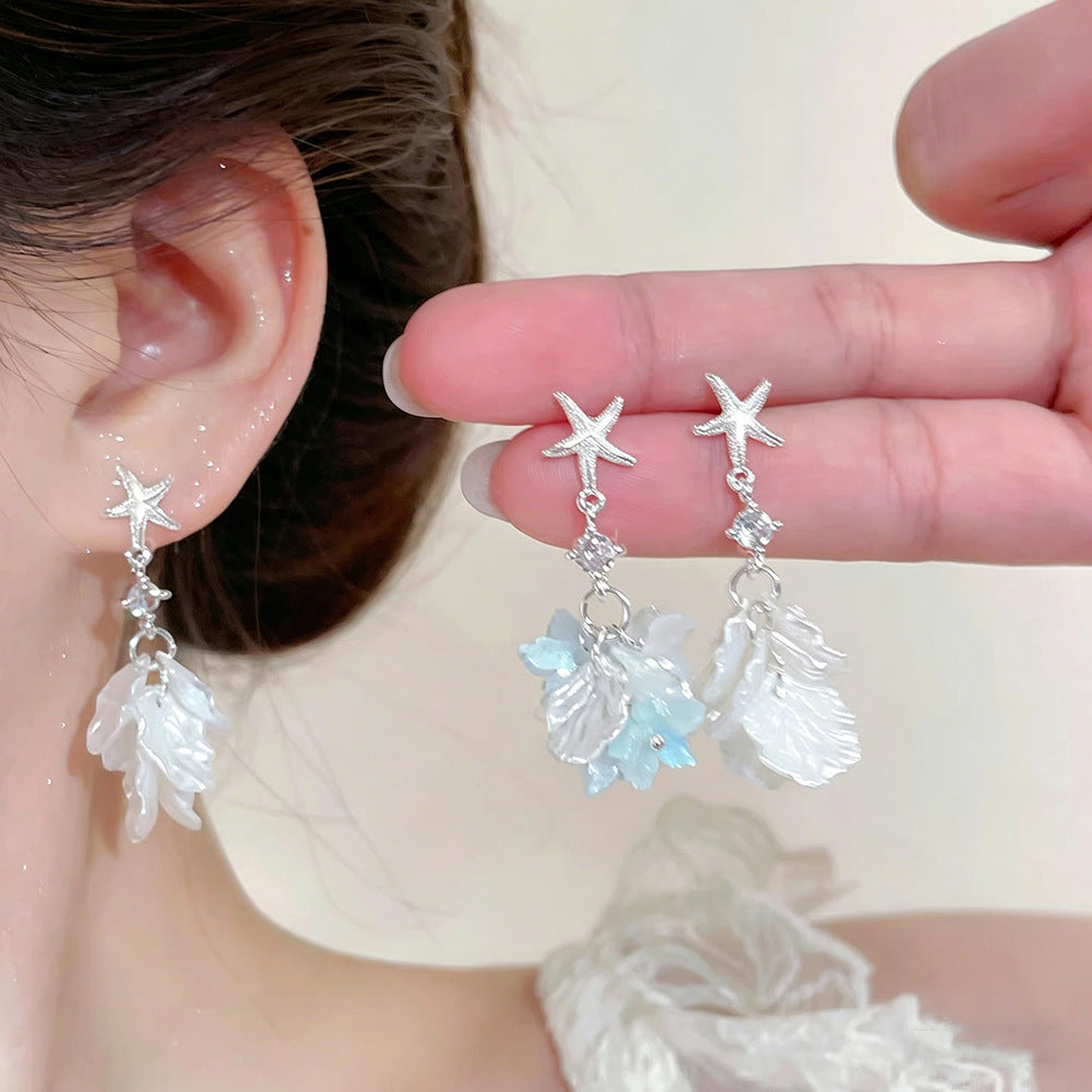 Tassel Sier Pin Light Luxury Drop Seaside Vacation Stud Earrings