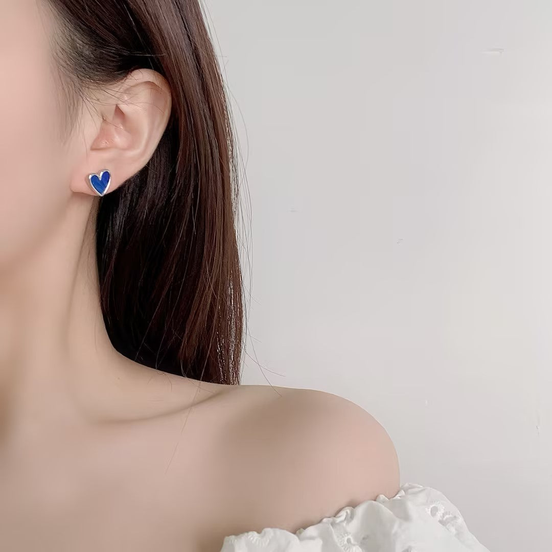 Klein Blue Love Heart Sterling Sier Earrings