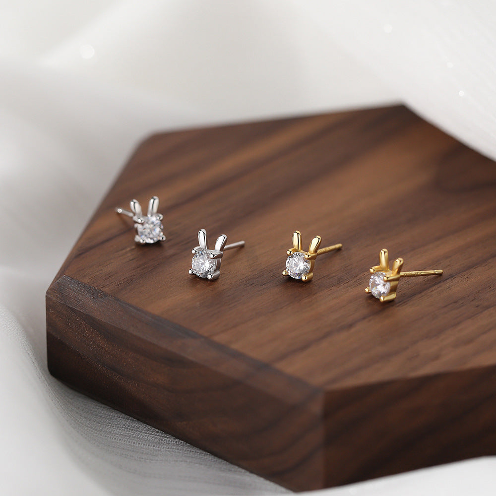 Women's Mini Zodiac Rabbit Copper Inlaid Zircon Simple Earrings