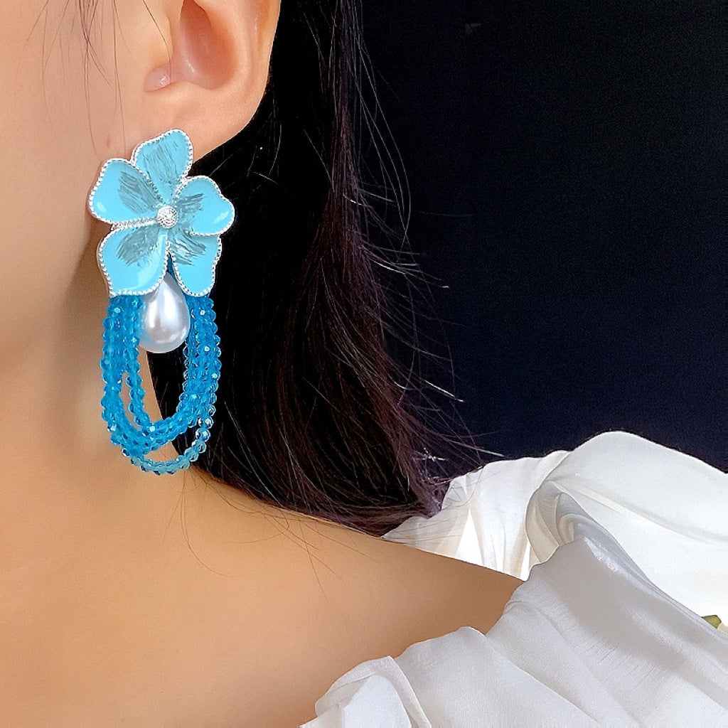 Women's Seaside Vacation Style Female Flower Long Earrings