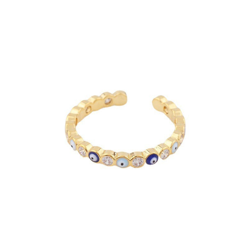 Eye Brass Open Zircon Diamond Adjustable Fashion Ring
