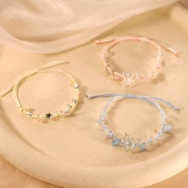 Women's & Men's Fresh Imitation Crystal Bead Good-looking Tassel Woven Hand Strap Bracelets