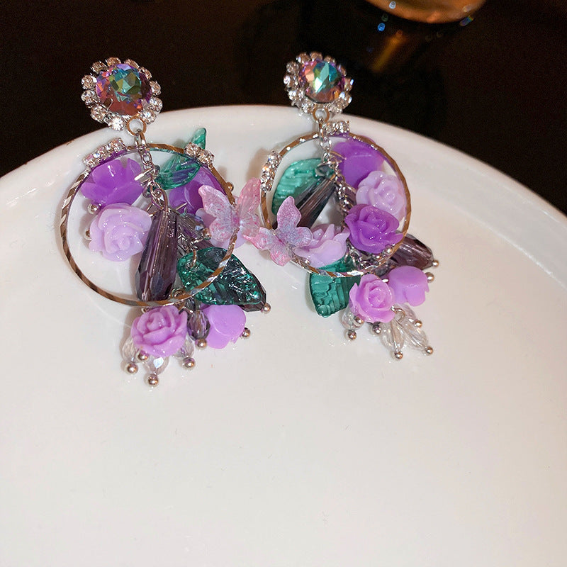 Needle Butterfly Enamel Vintage Court Style Delicate Light Luxury Earrings