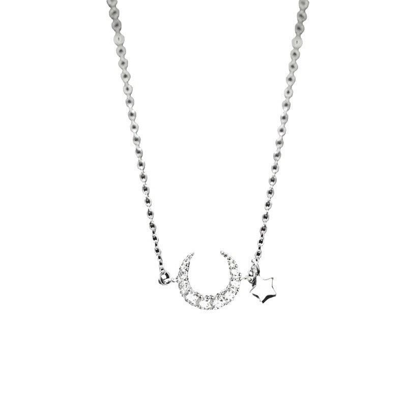 Women's Fairy Pastoral Style Diamond Moon Short Necklaces