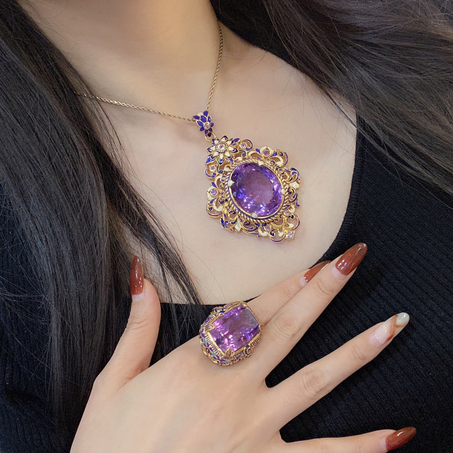 Women's Imitation Natural Amethyst Palace Style Colored Pendants