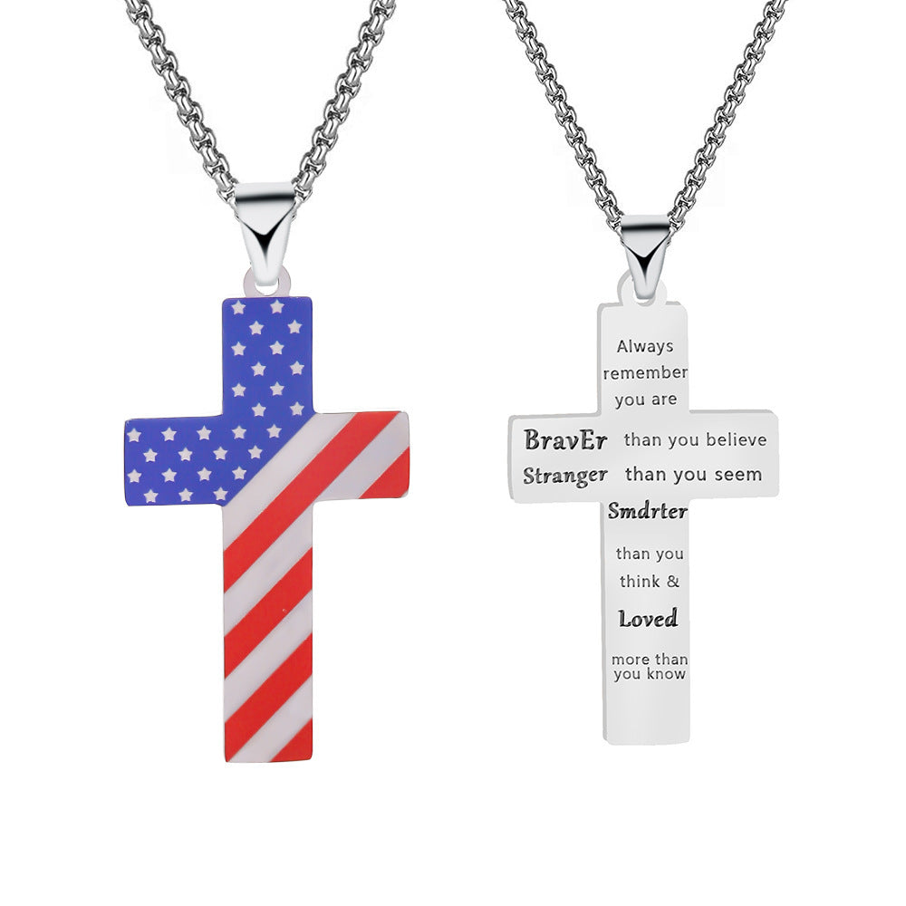 Football Stainless Steel Cross Inscription Sports Necklaces