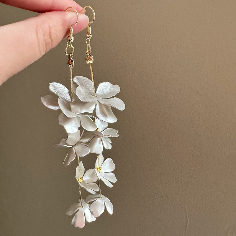Style Unique Sier Petals Tassel Long Earrings