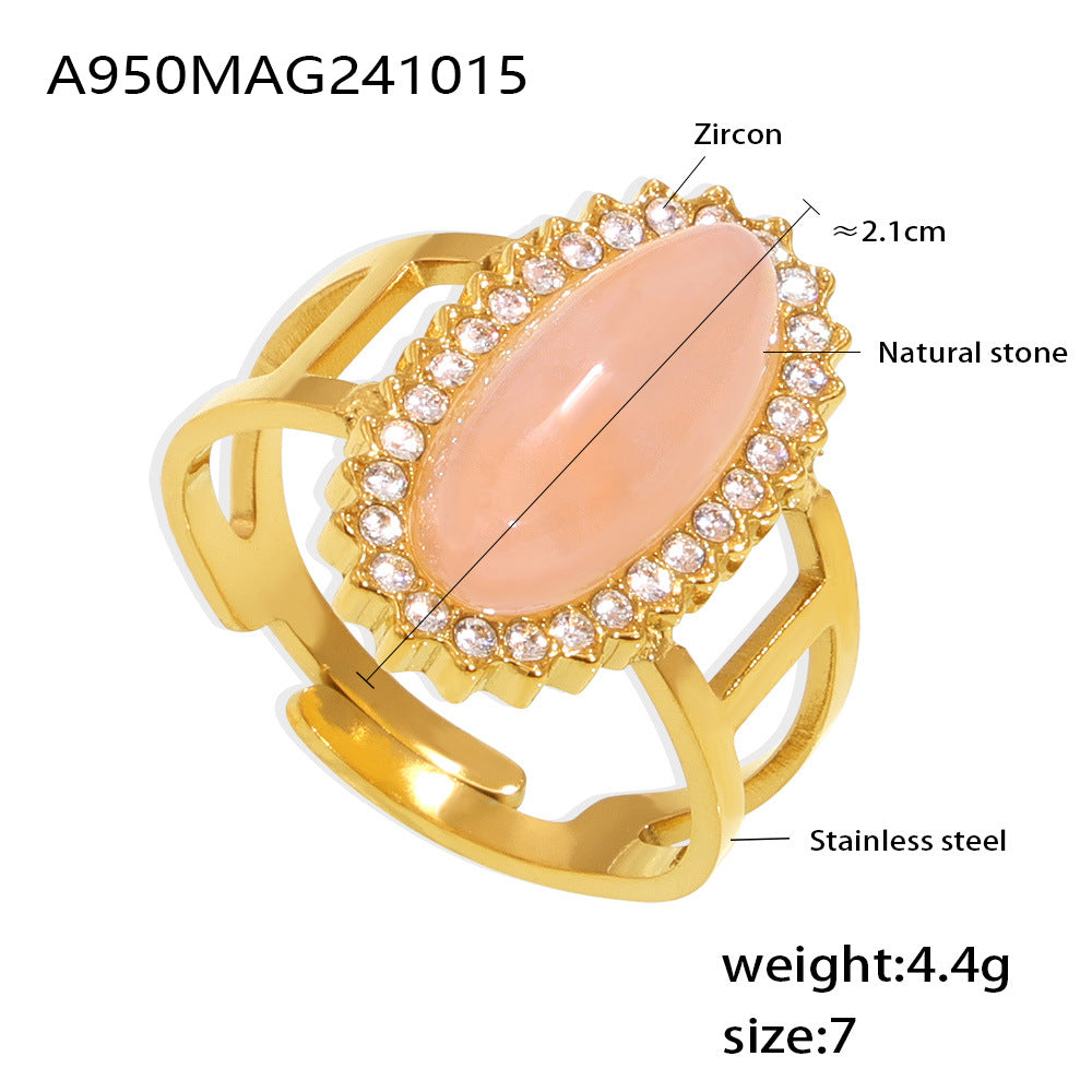 Zircon Inlaid Natural Stone Open Titanium Rings